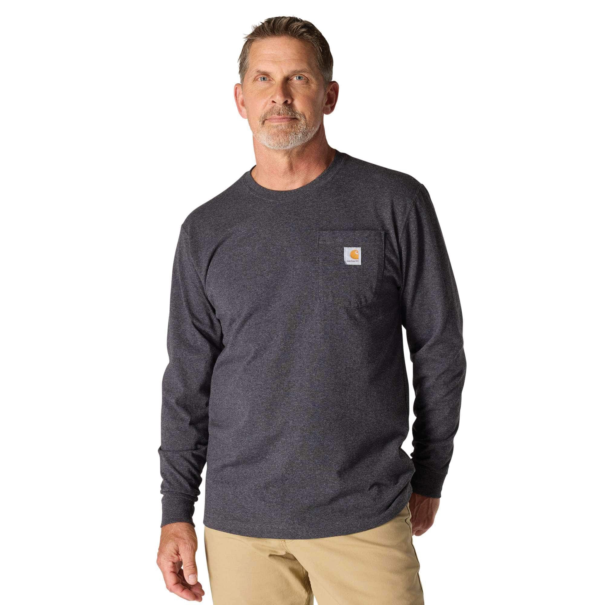 Carhartt T-Shirt, M, Regular, Cotton/Polyester, Carbon Heather, Crew Neck Collar, Long Sleeve