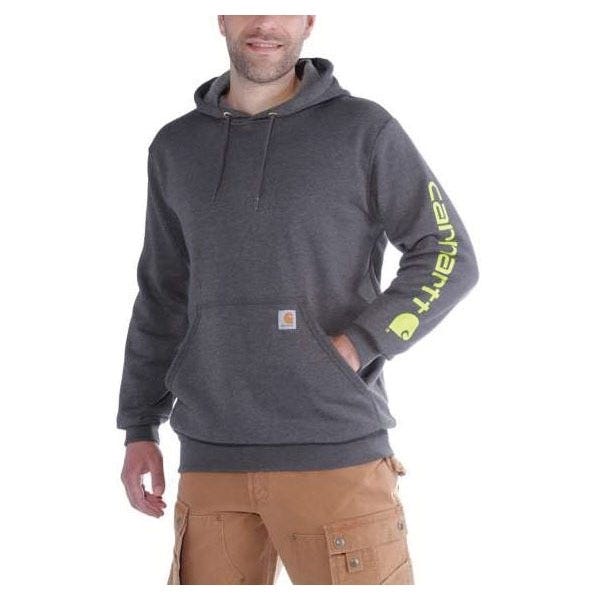Carhartt Sweatshirt, L, Regular, Cotton/Polyester, Carbon Heather, Hooded Collar
