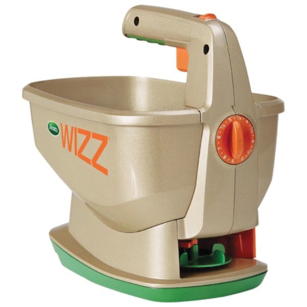 Scotts Wizz Spreader, 4AA Battery, 6.25 lb Capacity, 2500 sq-ft Coverage Area, 5 ft W Spread, Plastic