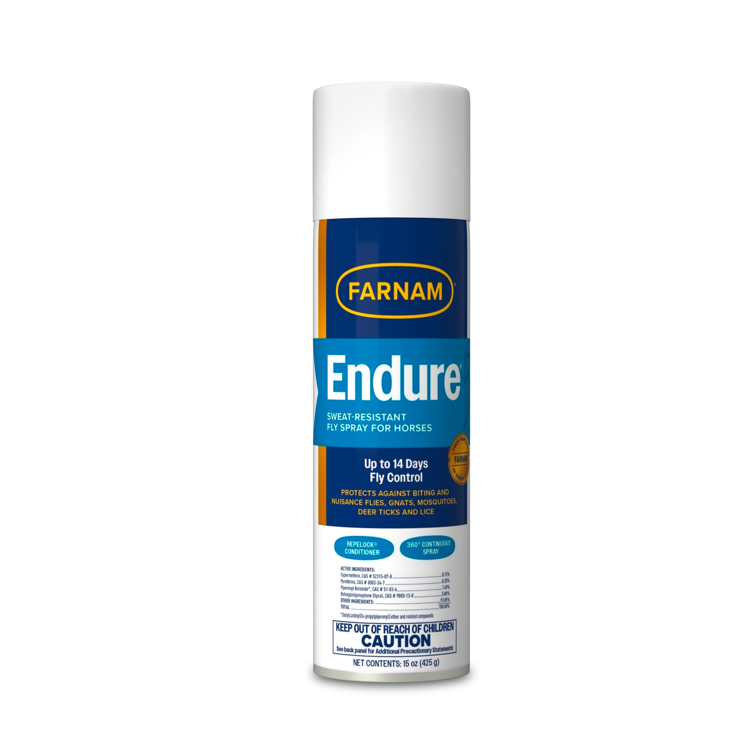 Farnam Endure Sweat-Resistant Fly Spray for Horses, 14-day Long Lasting Protection, Continuous Spray, 15 ounces