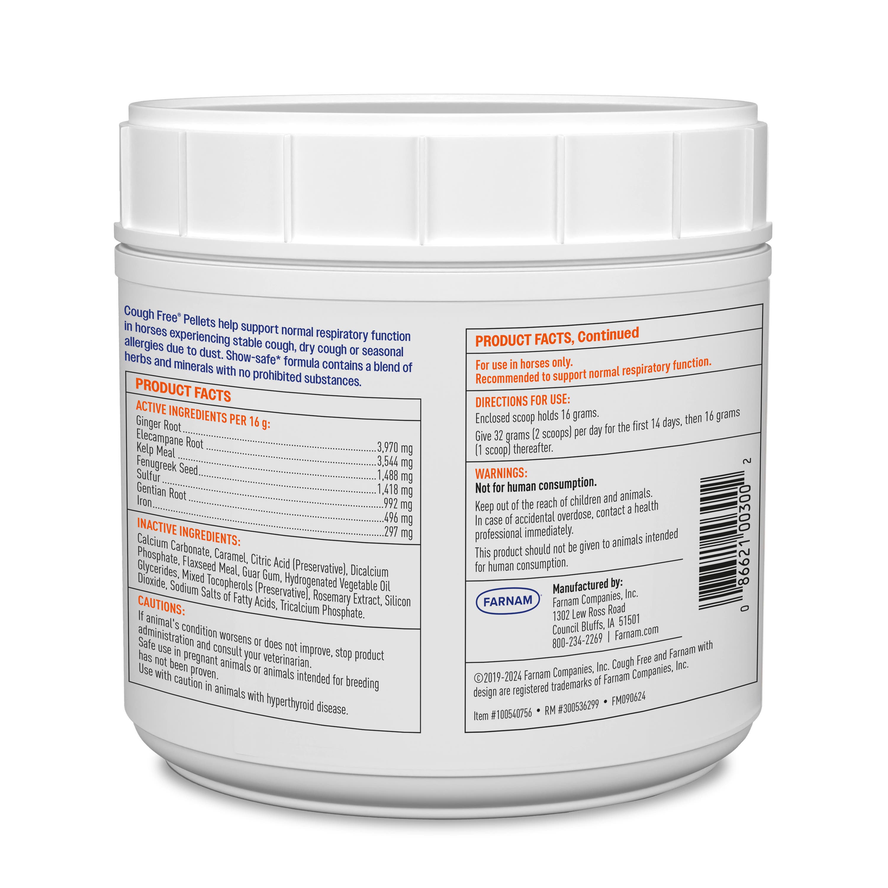 Farnam Cough Free Pellets Respiratory Health Supplement for Horses 1.75 lb