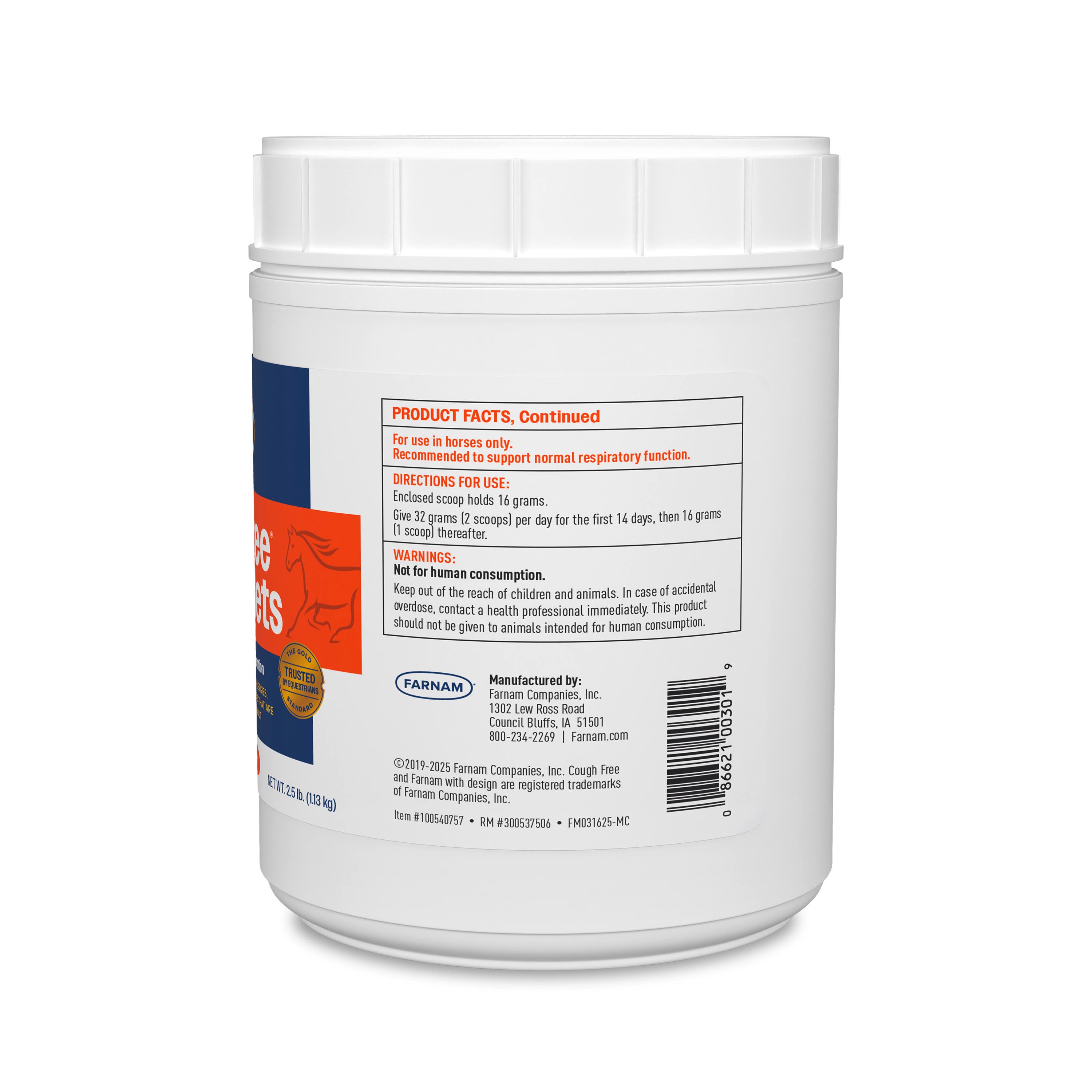 Farnam Cough Free Pellets Respiratory Health Supplement for Horses 2.5 lb