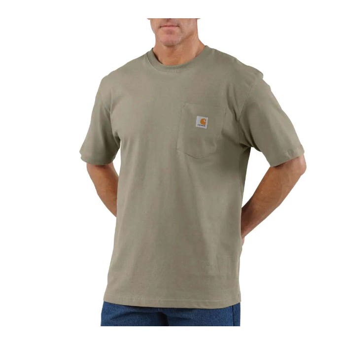 Carhartt T-Shirt, L, Tall, Cotton, Desert, Crew Neck Collar, Short Sleeve, Original Fit