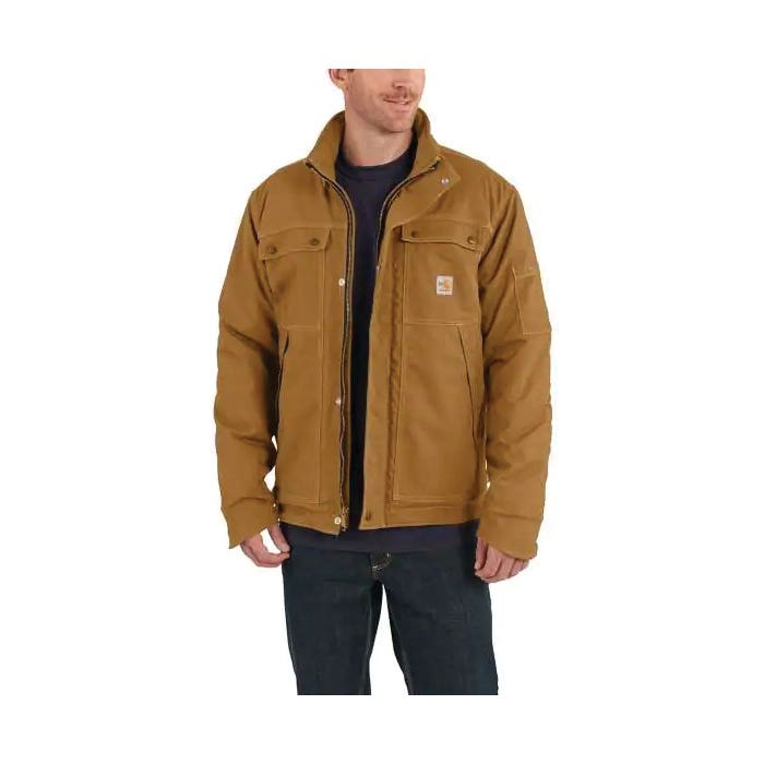 Carhartt Rain Coat, 3XL, Cotton/Nylon Canvas, Carhartt Brown, Stand Up Collar, Snap Closure, Regular