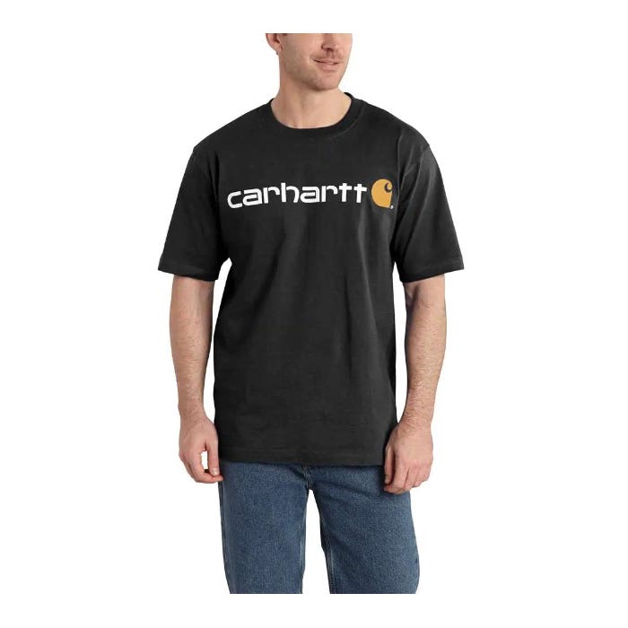 Carhartt T-Shirt, XL, Regular, Cotton, Black, Carhartt Signature Logo Print/Pattern, Crew Neck Collar - K195BLKXL