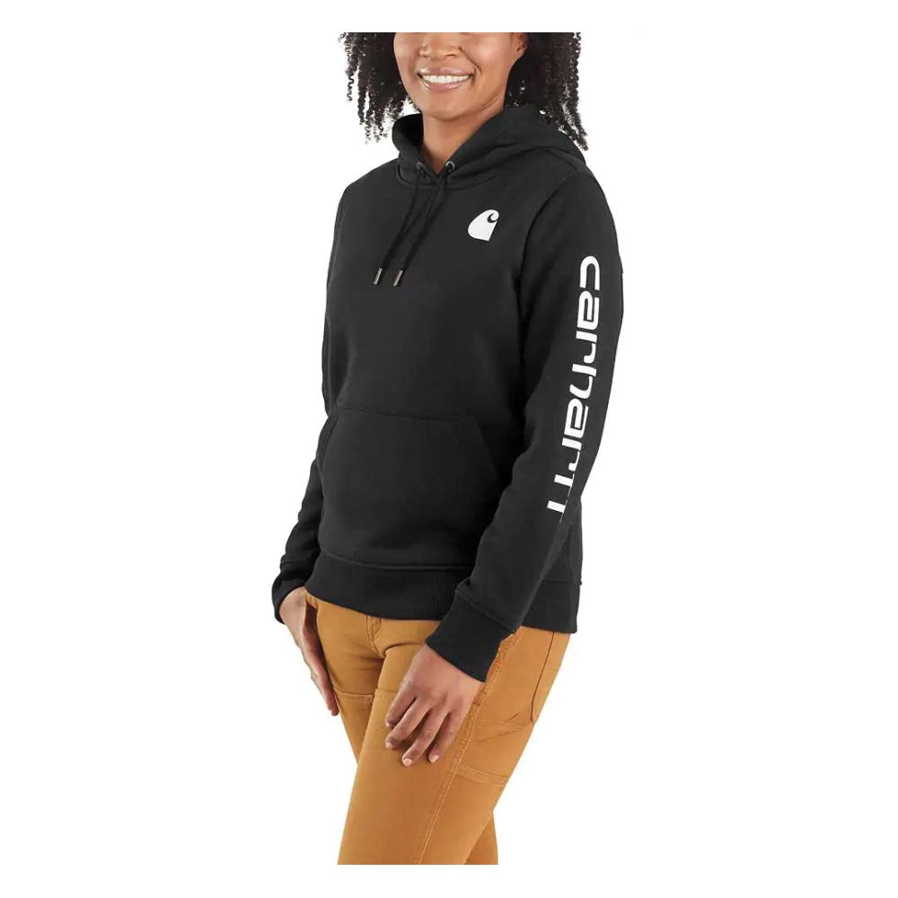Carhartt Women's Relaxed Fit Midweight Logo Sleeve Graphic Hoodie, Black, M