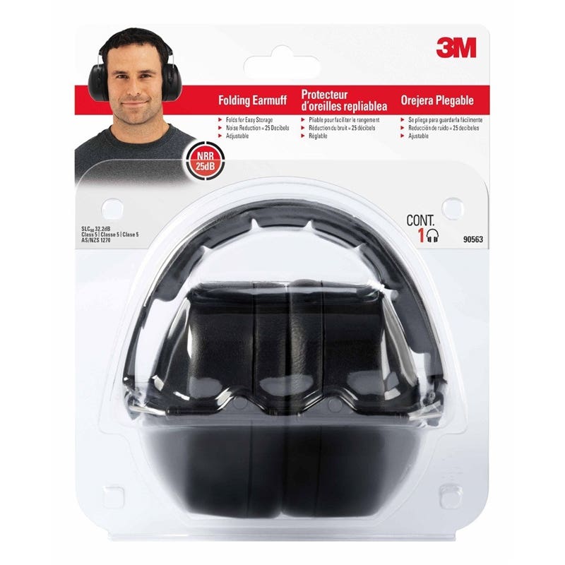 3M Folding Ear Muffs 25 dB NRR Black Plastic