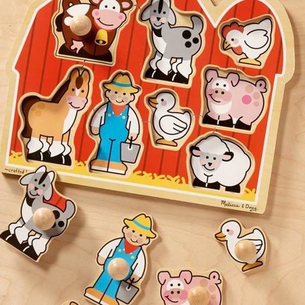 Melissa & Doug Large Farm Jumbo Knob Puzzle, Wood
