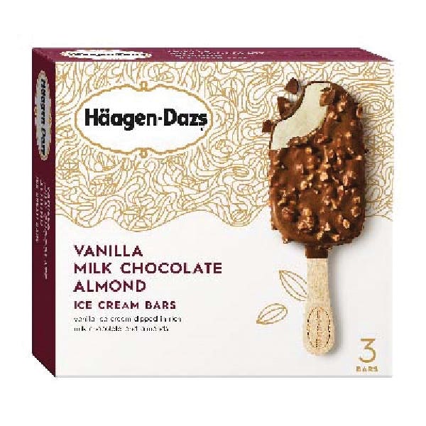 Haagen-Dazs Ice Cream Bar, Almond, Vanilla Milk Chocolate Flavor, 3 oz Pack