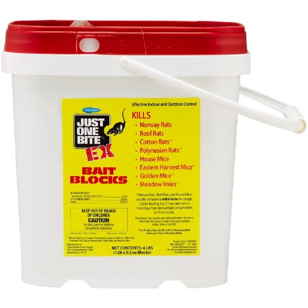 Just One Bite Rat Bait Block, Solid, 4 lb, Pail