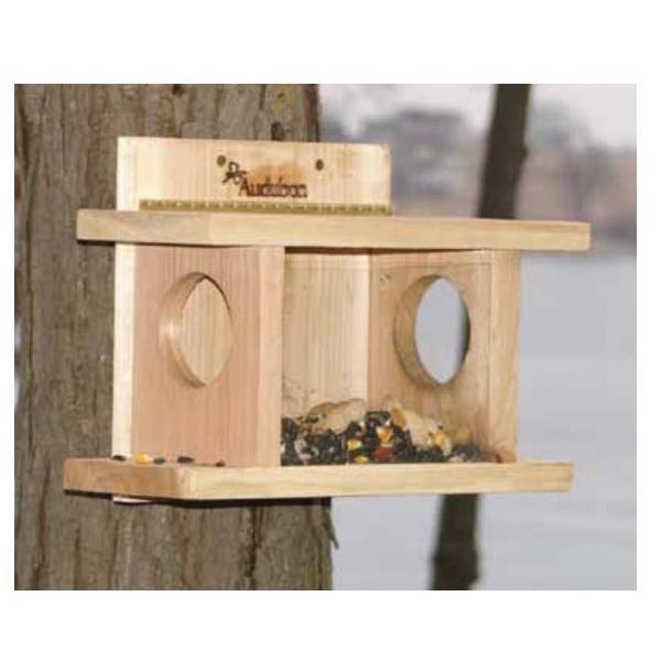 Audubon Squirrel Munch House, Cedar Wood, Tan, Pole, Post, Surface, Wall Mounting