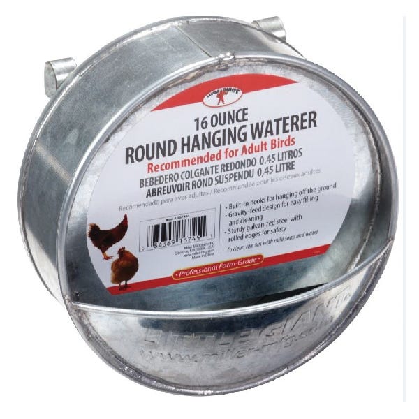 Little Giant Poultry Waterer, 1 pt Capacity, Galvanized Steel, Hanging Mounting