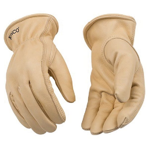 Kinco 98-XL Driver's Gloves, Men's, XL, Keystone Thumb, Shirred Elastic Cuff, Cowhide Leather, Tan