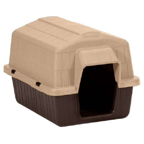 Aspenpet Petbarn 3 25162 Dog House, 22 in W, 21 in H, S Breed, Plastic, Coffee Grounds Brown/Sand