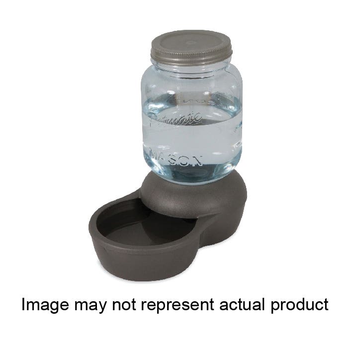 Petmate 24795 Mason Gravity Waterer, S, 1 gal Volume, Polypropylene, Clear/Mason Silver