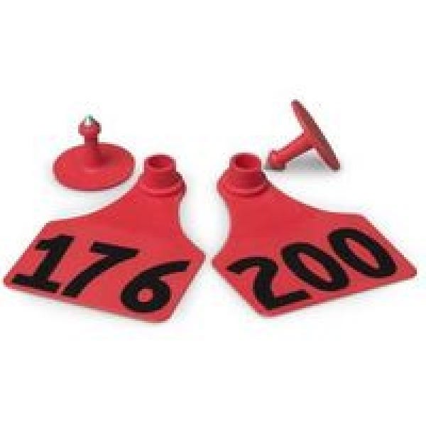 Allflex GLF200/GSM-R Female/Male Ear Tag, L, 2-1/4 in L, 3 in W, 176 to 200, Polyurethane, Red