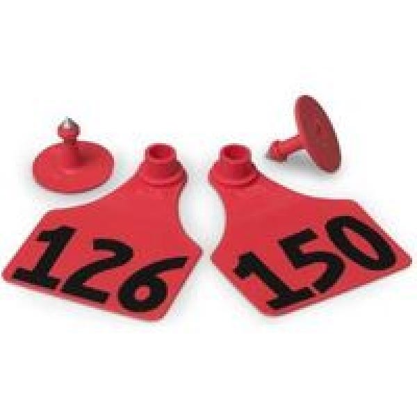 Allflex GLF150/GSM-R Female/Male Ear Tag, L, 2-1/4 in L, 3 in W, 126 to 150, Polyurethane, Red