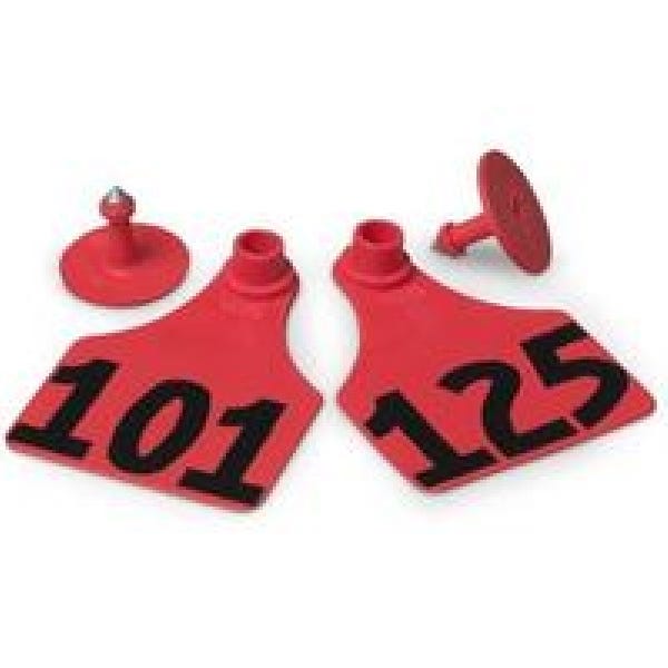 Allflex GLF125/GSM-R Female/Male Ear Tag, L, 2-1/4 in L, 3 in W, 101 to 125, Polyurethane, Red