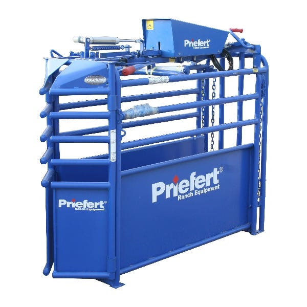Priefert Automatic Calf Roping Chute 63 in L 21 in W 44.5 in H Sheet Metal Blue