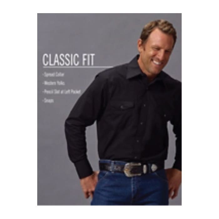 Wrangler 71105BK-XLR Western Shirt, XL, Regular, Cotton/Polyester, Black, Spread Collar, Long Sleeve, Classic Fit