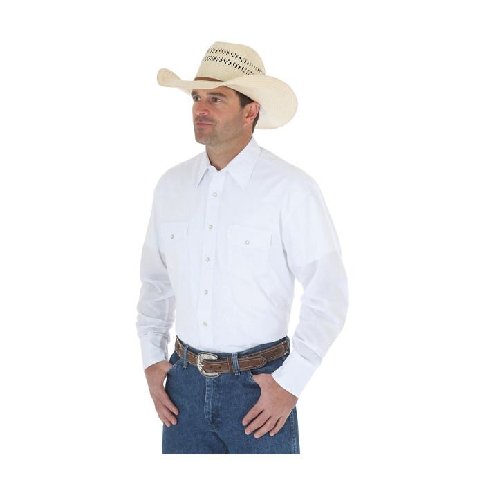 Wrangler 71105WH-SR Western Shirt, S, Regular, Cotton/Polyester, White, Spread Collar, Long Sleeve, Classic Fit