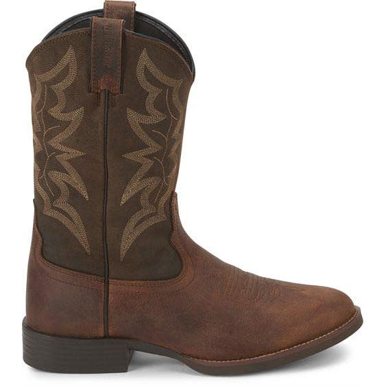 Justin Buster Series Western Boots, 9.5, D W, Distressed Brown, Cowhide Leather Upper