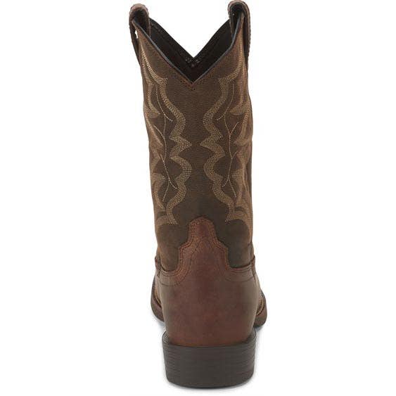 Justin Buster Series Western Boots, 12, D W, Distressed Brown, Cowhide Leather Upper