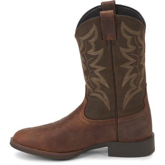 Justin Buster Series Western Boots, 11, D W, Distressed Brown, Cowhide Leather Upper