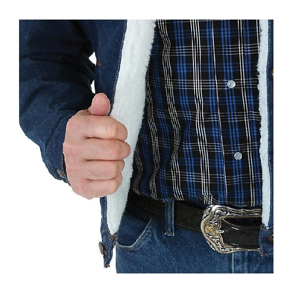 Wrangler Men's Western Sherpa Lined Denim Jacket, Pre-Washed Denim, L