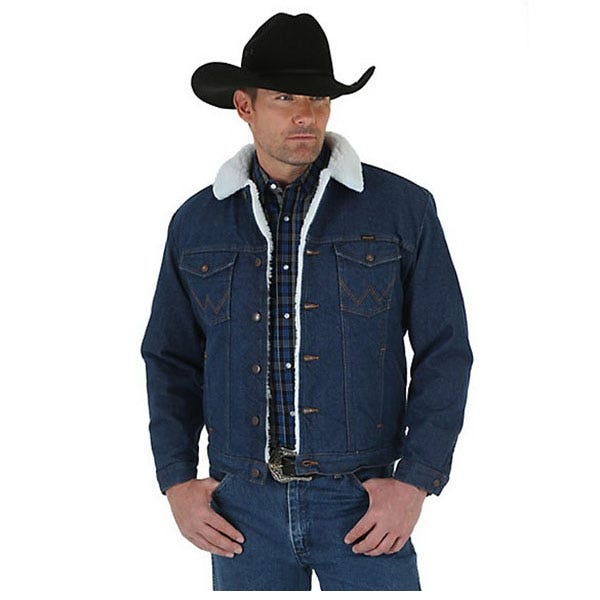 Wrangler Men's Western Sherpa Lined Denim Jacket, Pre-Washed Denim, XL