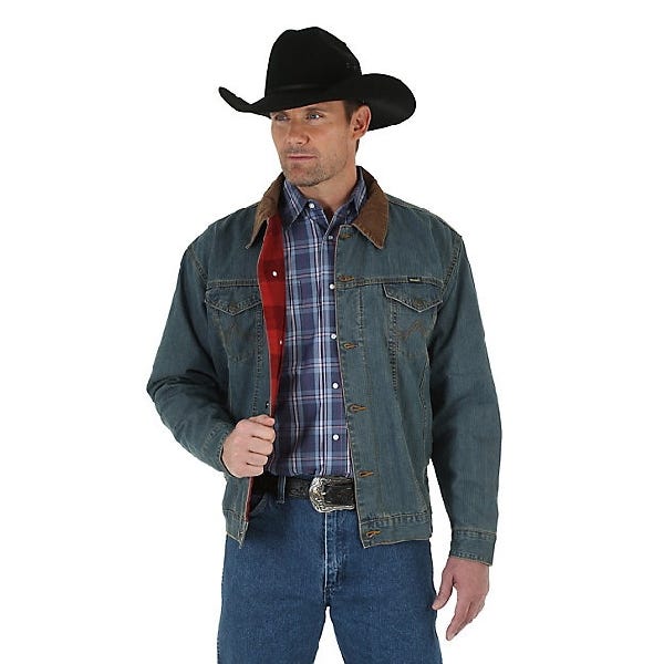 Wrangler Jacket, L, Cotton/Corduroy, Denim/Charcoal, Button Closure, Regular