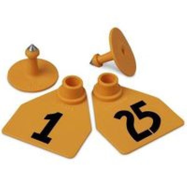Allflex GMF025/GSM-O Female/Male Ear Tag, M, 1 to 25, Polyurethane, Orange