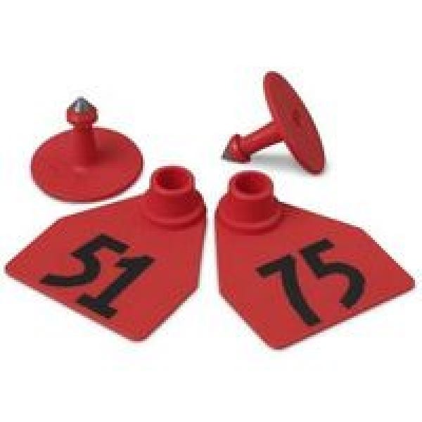 Allflex GMF075/GSM-R Female/Male Ear Tag, M, 51 to 75, Polyurethane, Red