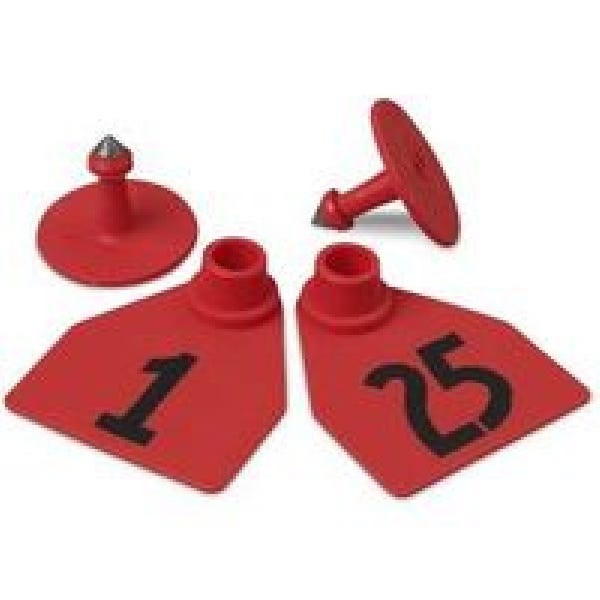 Allflex GMF025/GSM-R Female/Male Ear Tag, M, 1 to 25, Polyurethane, Red