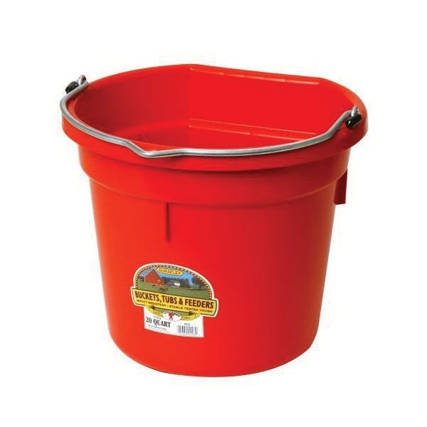 Little Giant P20FBRED6 Bucket, Flat Back, 20 qt, Plastic, Red