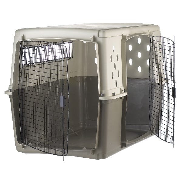 Pet Lodge 157339 Double Door Crate, 32 in W, 35 in H, 49 in D, Polypropylene, Beige/Taupe, Dog, Giant Breed