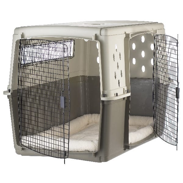 Pet Lodge 157339 Double Door Crate, 32 in W, 35 in H, 49 in D, Polypropylene, Beige/Taupe, Dog, Giant Breed