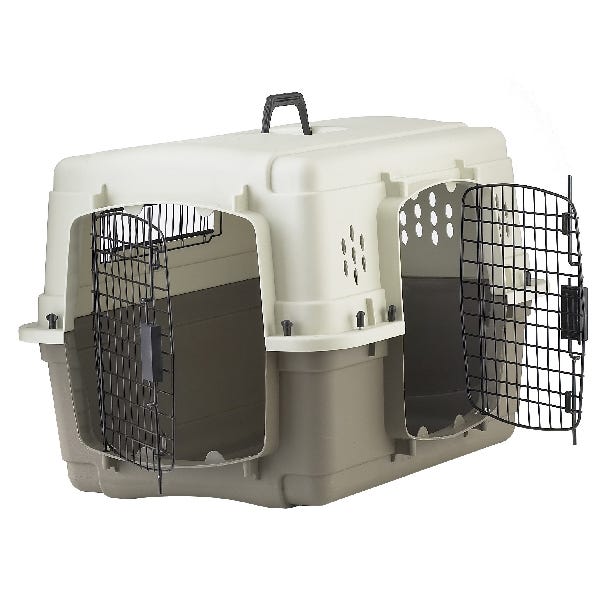 Pet Lodge 157292 Double Door Crate, 20 in W, 19 in H, 28 in D, Polypropylene, Beige/Taupe, Dog, S Breed