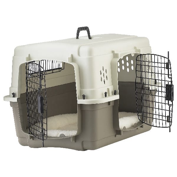Pet Lodge 157292 Double Door Crate, 20 in W, 19 in H, 28 in D, Polypropylene, Beige/Taupe, Dog, S Breed