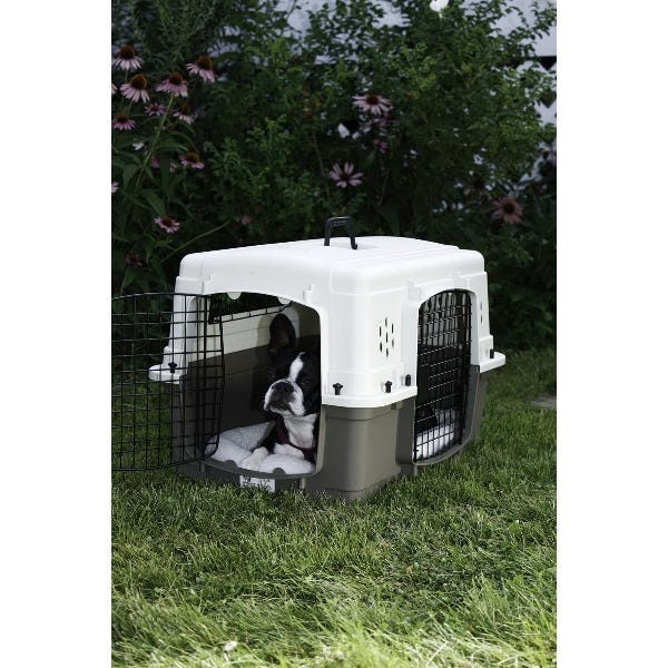 Pet Lodge 157292 Double Door Crate, 20 in W, 19 in H, 28 in D, Polypropylene, Beige/Taupe, Dog, S Breed