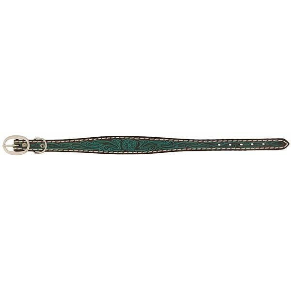 Weaver Leather Dog Collar, 25 in L, 1 in W, Leather, Brown/Turquoise