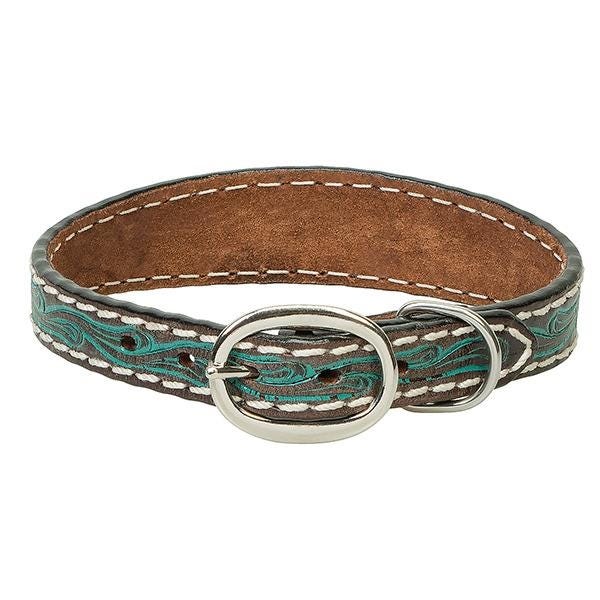 Weaver Leather Dog Collar, 21 in L, 1 in W, Leather, Brown/Turquoise