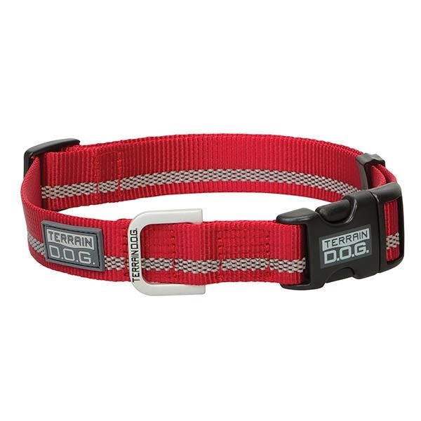 Terrain Dog Snap-N-Go Dog Collar, 17 to 25 in Neck, 1 in W Collar, Nylon, Red - 798232