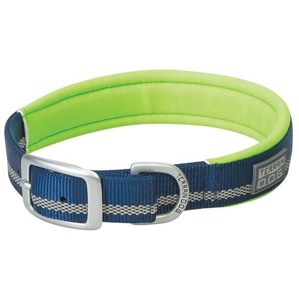 Terrain Dog Dog Collar, 17 in L Collar, 3/4 in W Collar, Nylon, Lime/Navy Blue