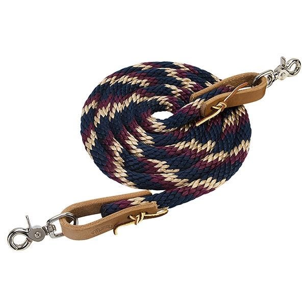 Weaver Leather Roper Rein, 8 ft L, 5/8 in W, Burgundy/Navy Blue/Tan