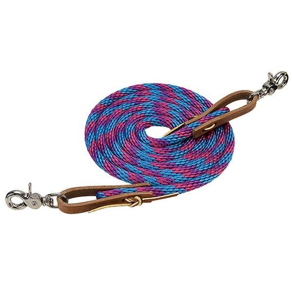 Weaver Leather Roper Rein, 8 ft L, 3/8 in W, Blue/Pink