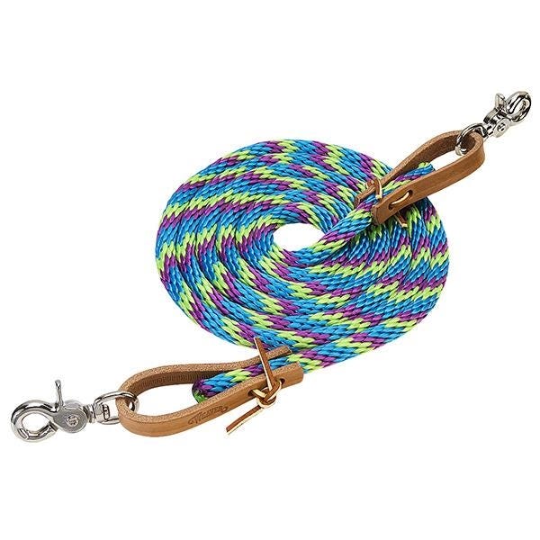 Weaver Leather Roper Rein, 8 ft L, 3/8 in W, Blue/Lime/Purple
