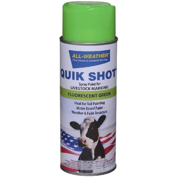 All-Weather Quik Shot 61116 Livestock Marker Paint, Fluorescent Green, 16 oz, Aerosol Can