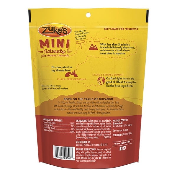 Zuke's Mini Naturals 33551 Recipe, Chicken Flavor, 6 oz Pouch