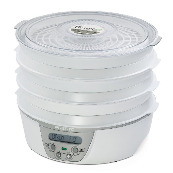 Presto Dehydro Series 06301 Food Dehydrator, 750 W, 6-Tray, Plastic, White